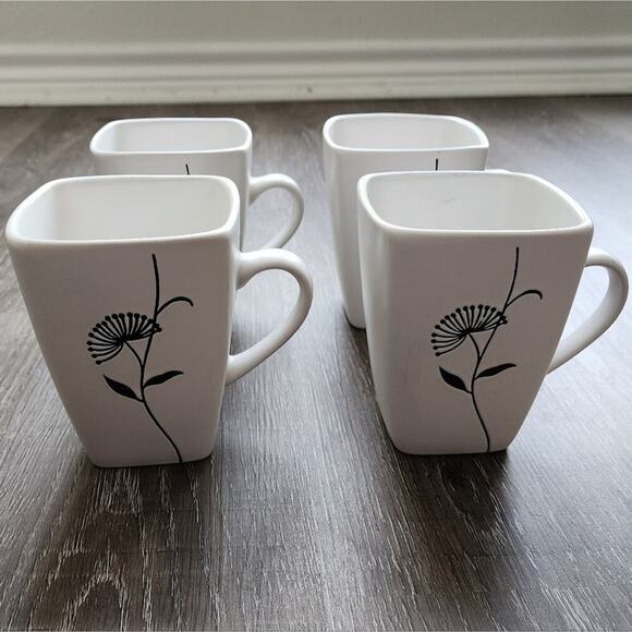 Cuisinart Wildflower Black and White 4 piece Mug‎ Set Lot - Picture 1 of 12